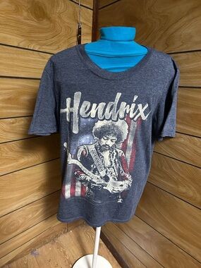 Hendrix Graphic Band Tee in Charcoal with Red & White Accents